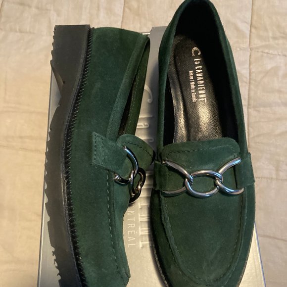 LA CANADIENNE, NEW Hedy Suede Loafer Dark green size 6 1/2 - Picture 2 of 4